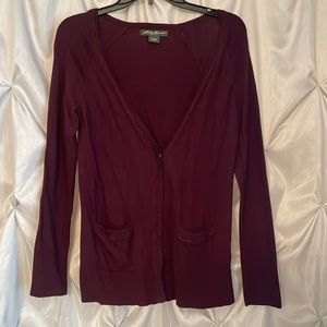 Eddie Bauer Burgundy Button Up Sweater. Size Small.